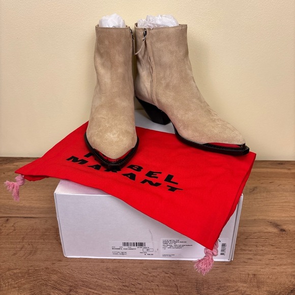 NEW‎ ISABEL MARANT Womens Adnae Suede Leather Ankle Boots Size 41 Toffee Beige - Picture 3 of 16